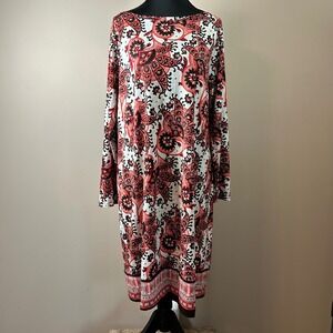 Michael Kors Paisley Print Long Sleeve Knit Dress 1X Coral‎ White